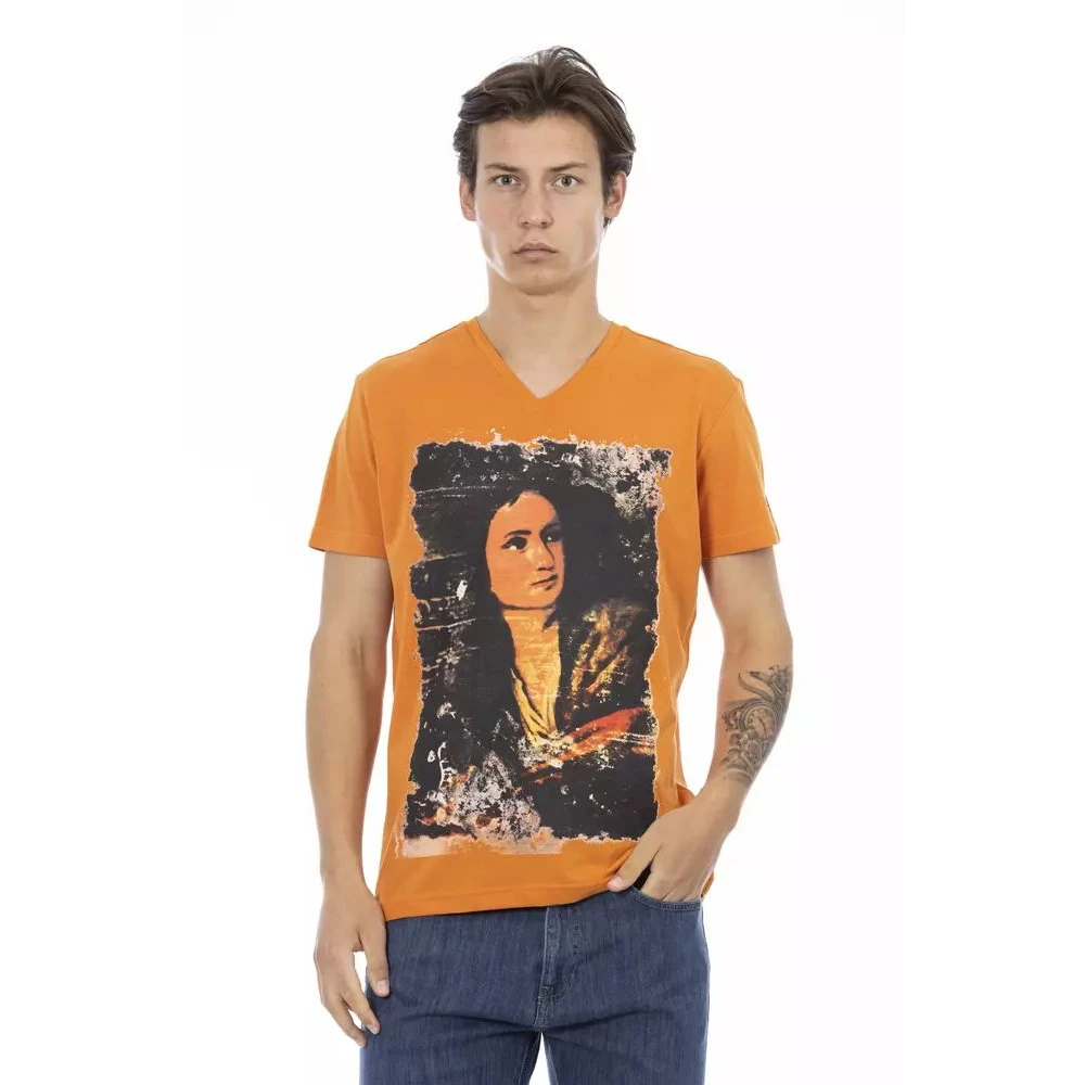 Trussardi Men's Orange T-Shirts, L, V-Neck T-Shirt With Simple Print