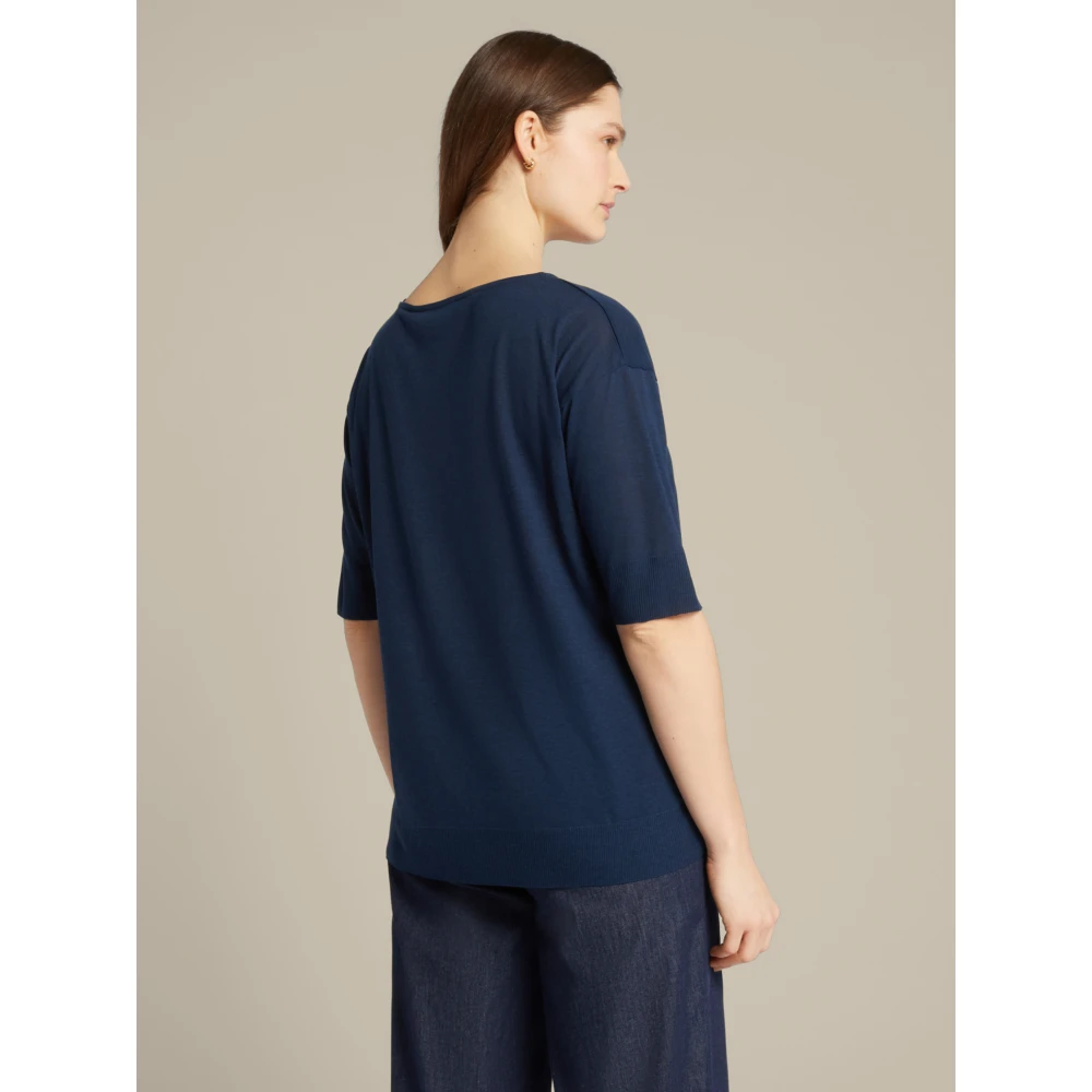 Elena Mirò Chic T-shirt met kwartmouwen Blue Dames