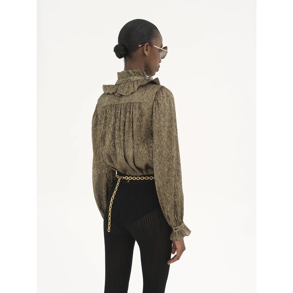 Chloé Gouden Metallic Zijden Lint Blouse Yellow Dames
