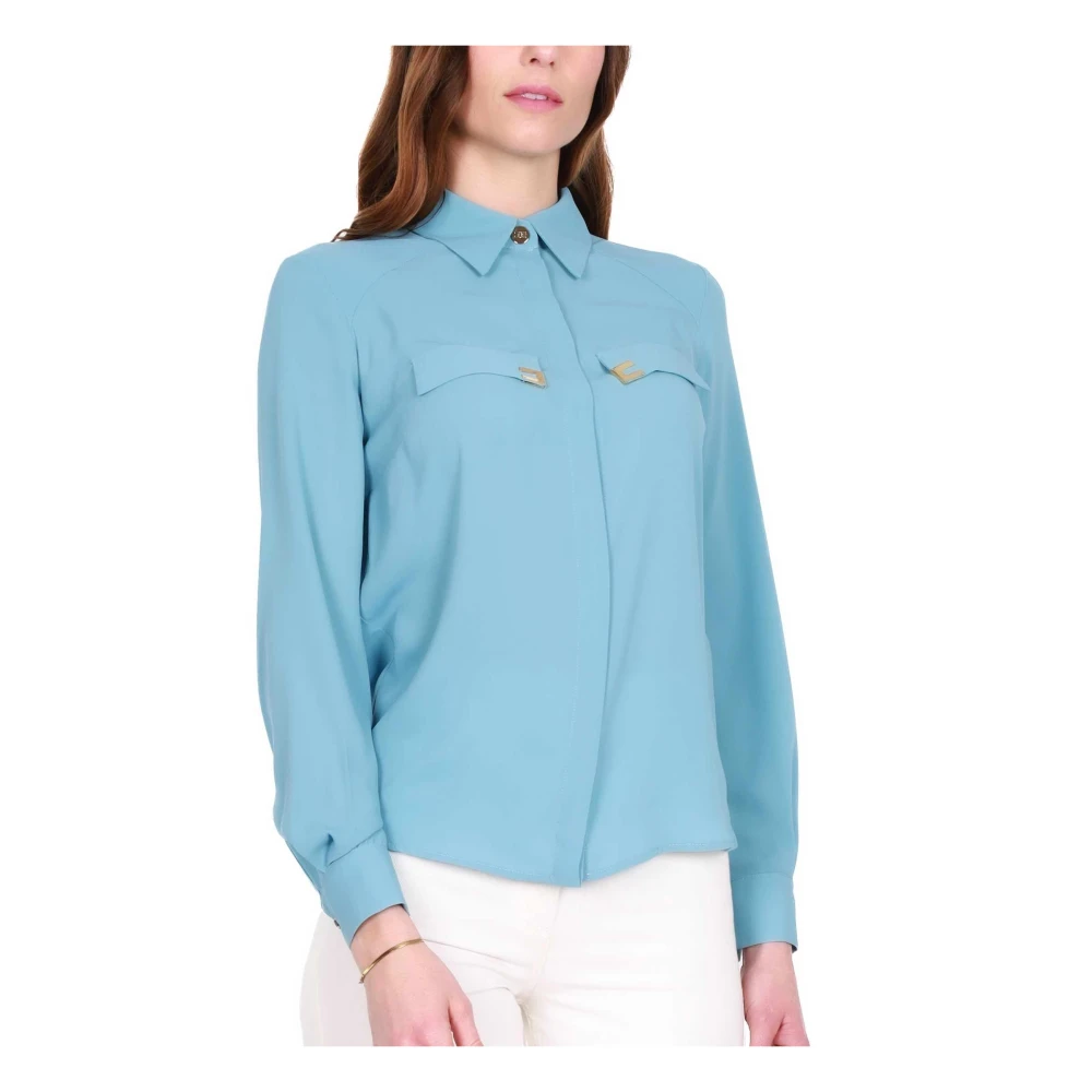 Elisabetta Franchi Elegante Georgette Blauwe Blouse Blue Dames