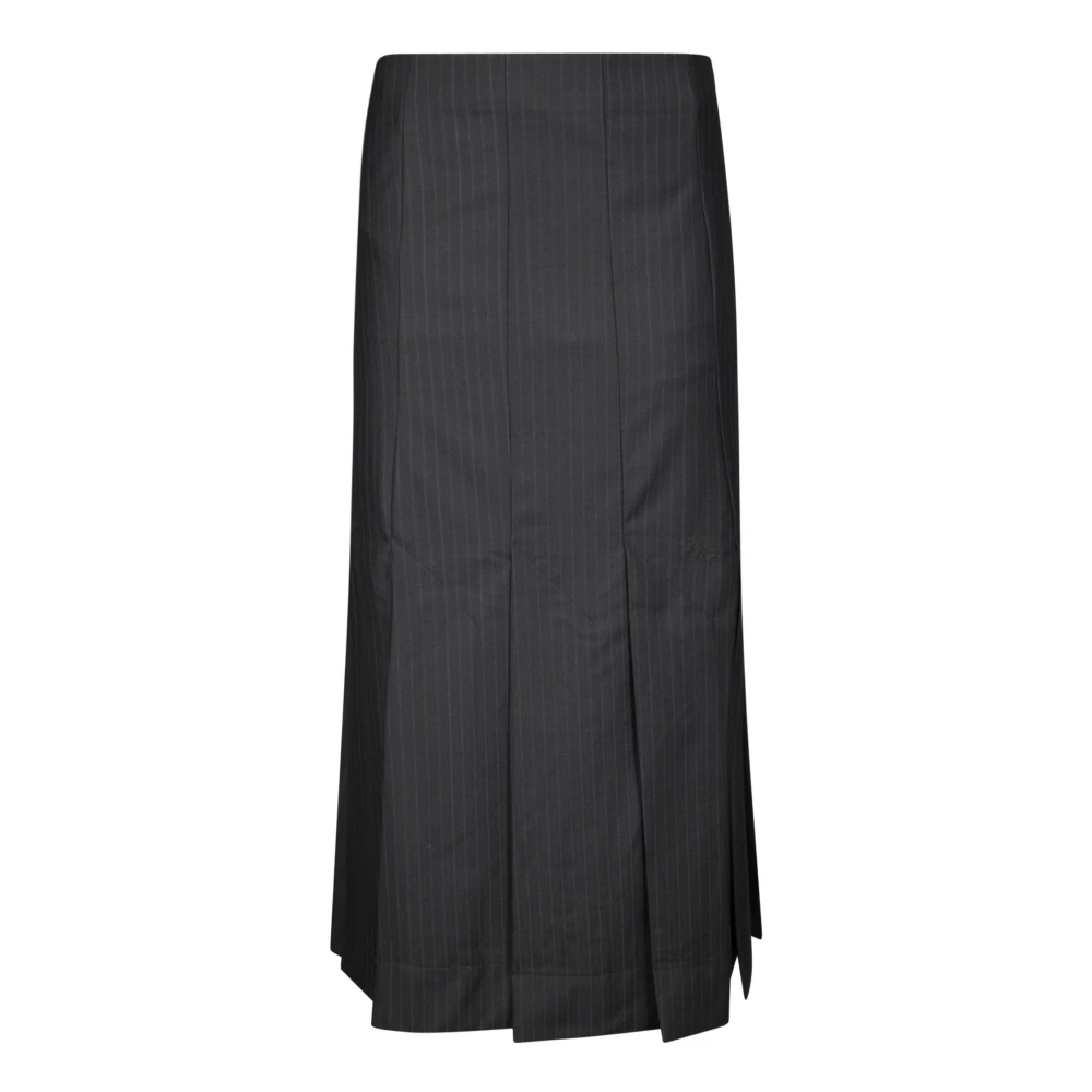 Ganni Melange Streep Midi Rok Black Dames