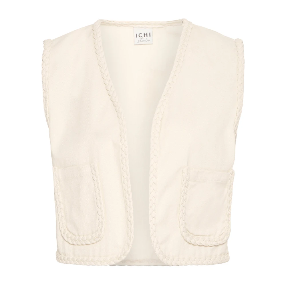 Ichi Beige Waistcoats, Female, L, Open-Front Cropped Vest Birch