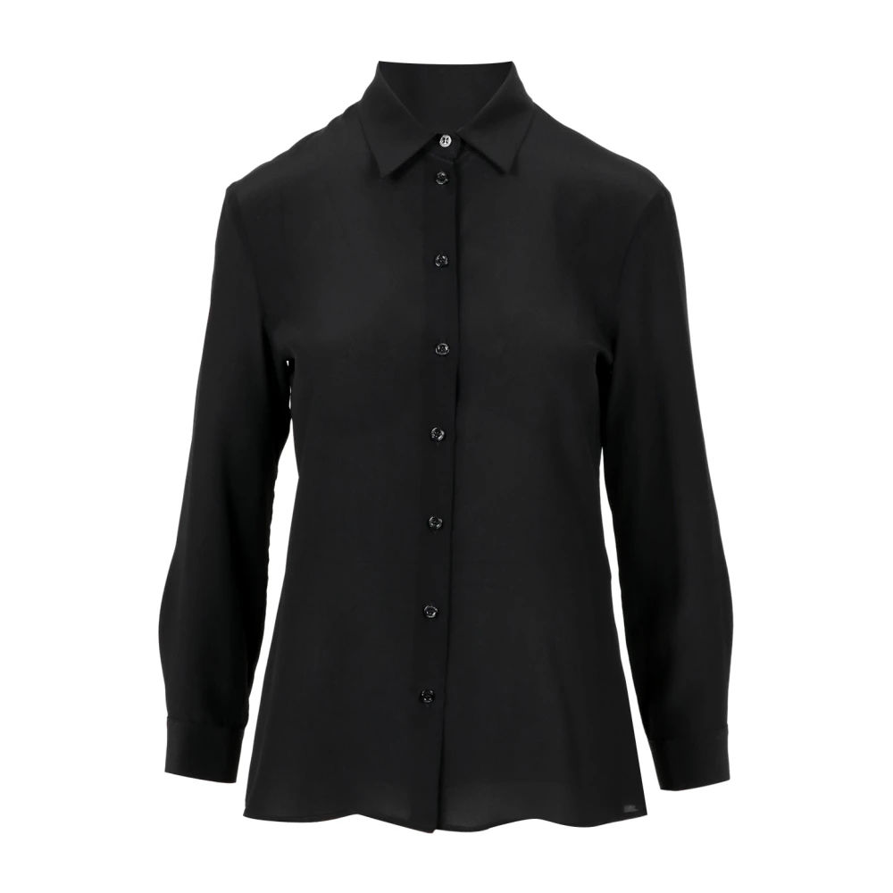 Simona Corsellini Zijden Zwarte Blouse Puntkraag Lange Mouwen Black Dames