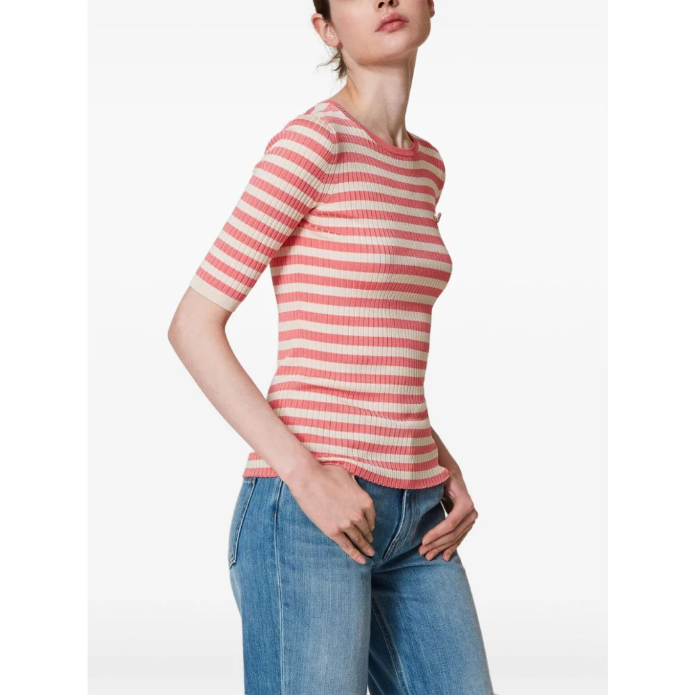 Twinset Witte Crew Neck Sweaters met Logo Multicolor Dames