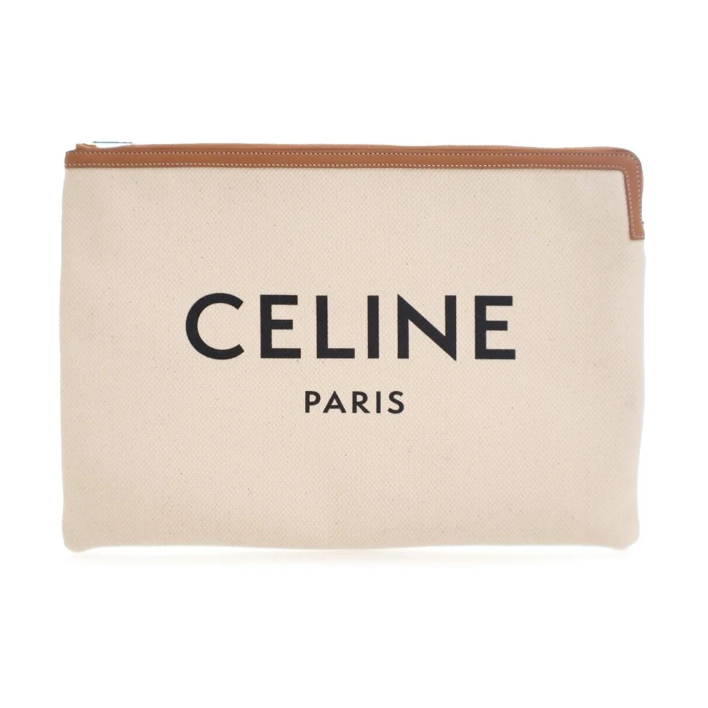 Celine Vintage Women's White Pre-Owned Vintage Logo Canvas Clutch