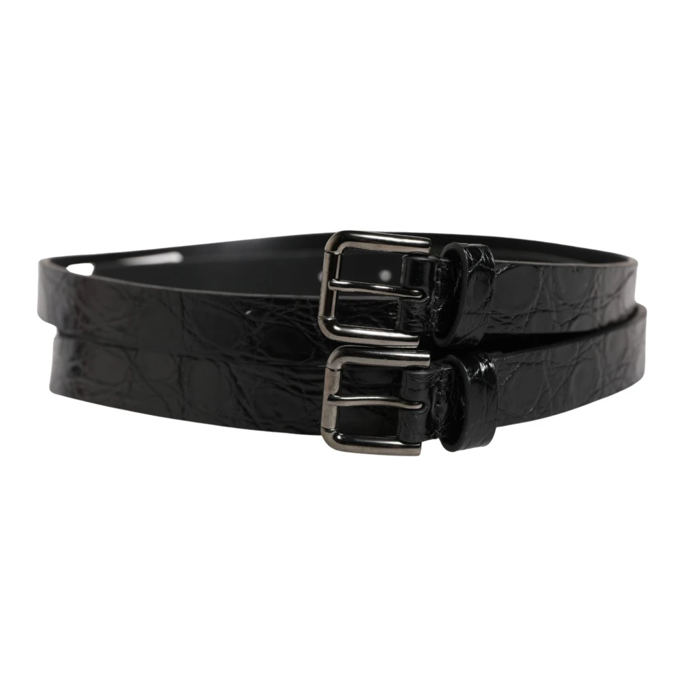 Dolce & Gabbana Women's Black Double Strap Leather Buckle Belt