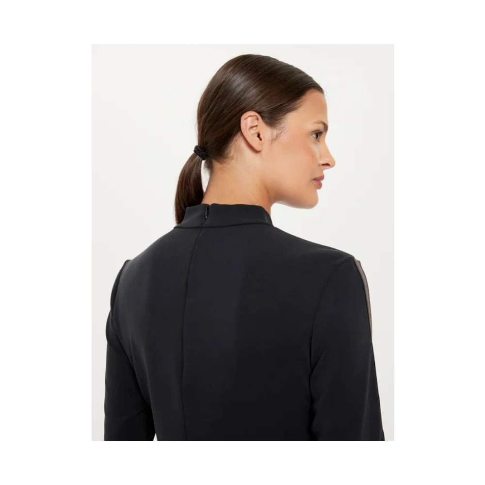 Emporio Armani EA7 Zwarte Jersey Jurk met Hoge Kraag Black Dames