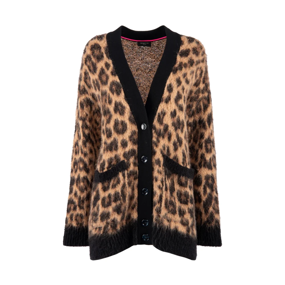 Nenette Leopardmönstrad Mohair Cardigan med Fickor Brown, Dam