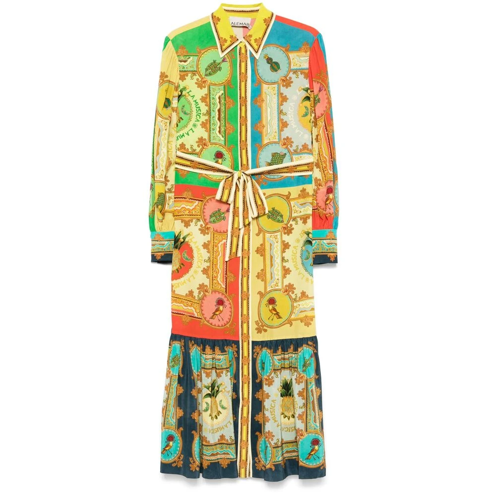Alemais Groene Zijden Grafische Print Jurk Multicolor Dames