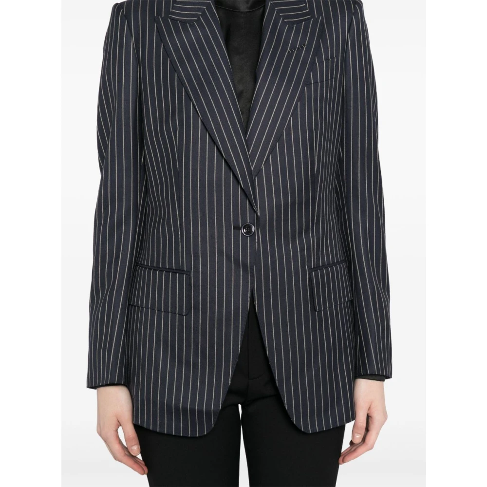 Tom Ford Blauwe Geknoopte Jas met Inkeping Revers Blue Dames