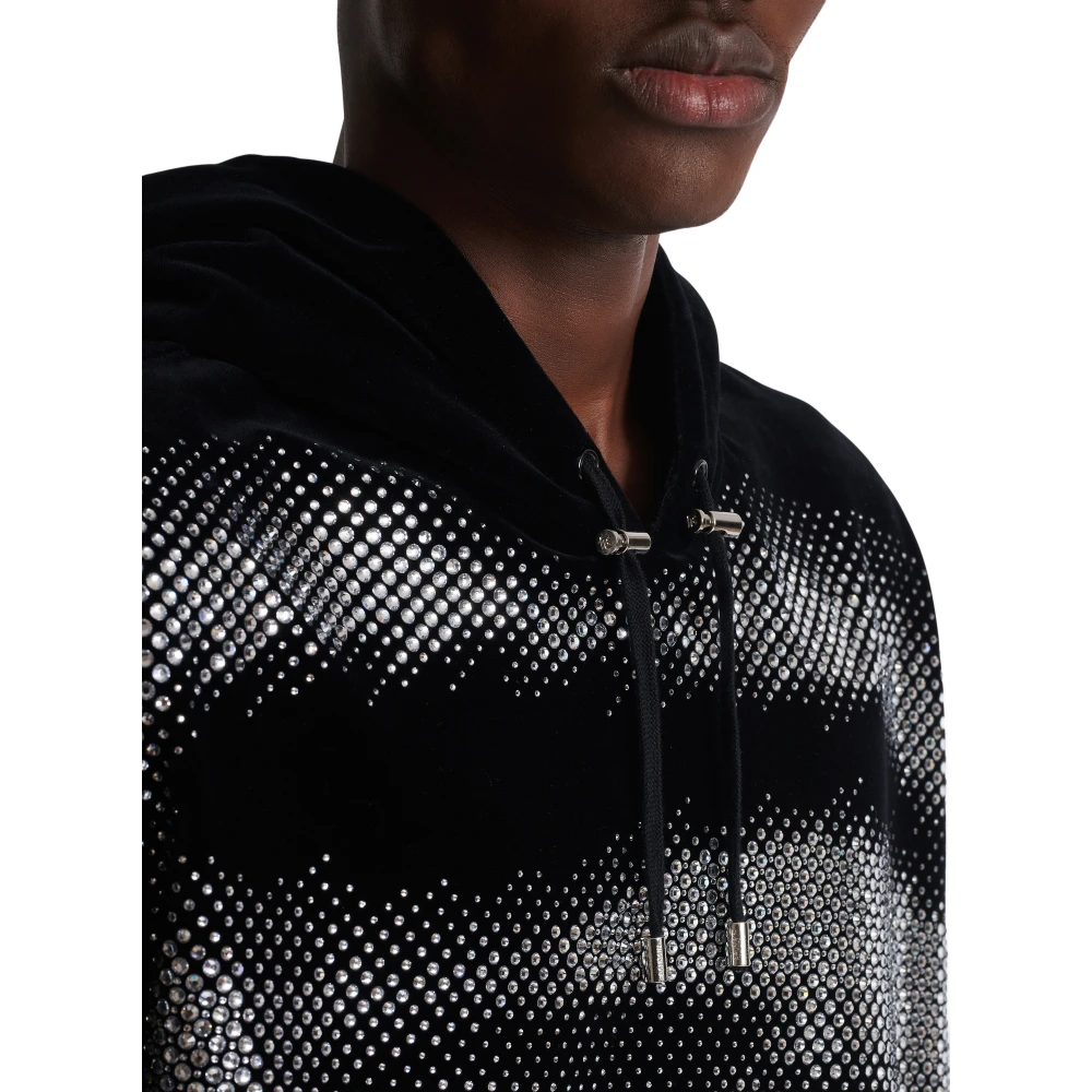 Balmain Velvet hoodie met kristallen in een Oog motief Black Heren