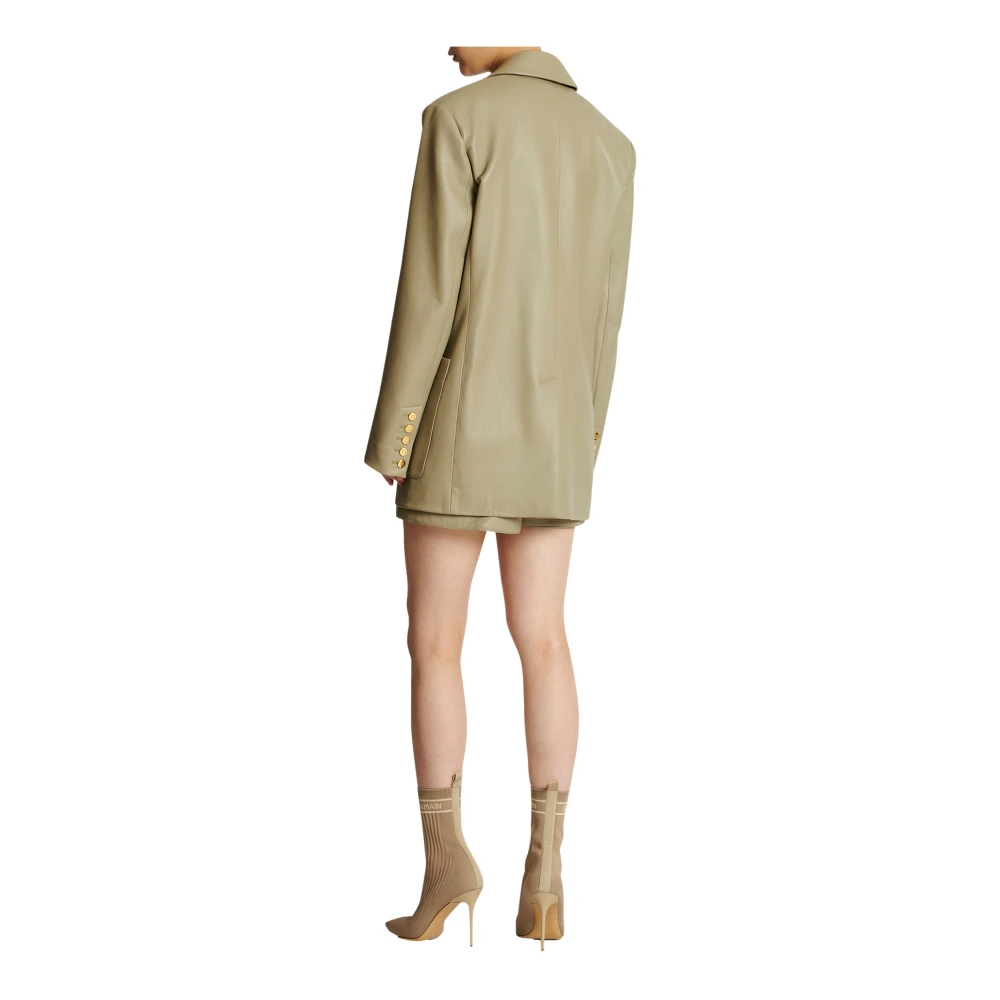 Balmain Leren Blazer Jas Beige Dames