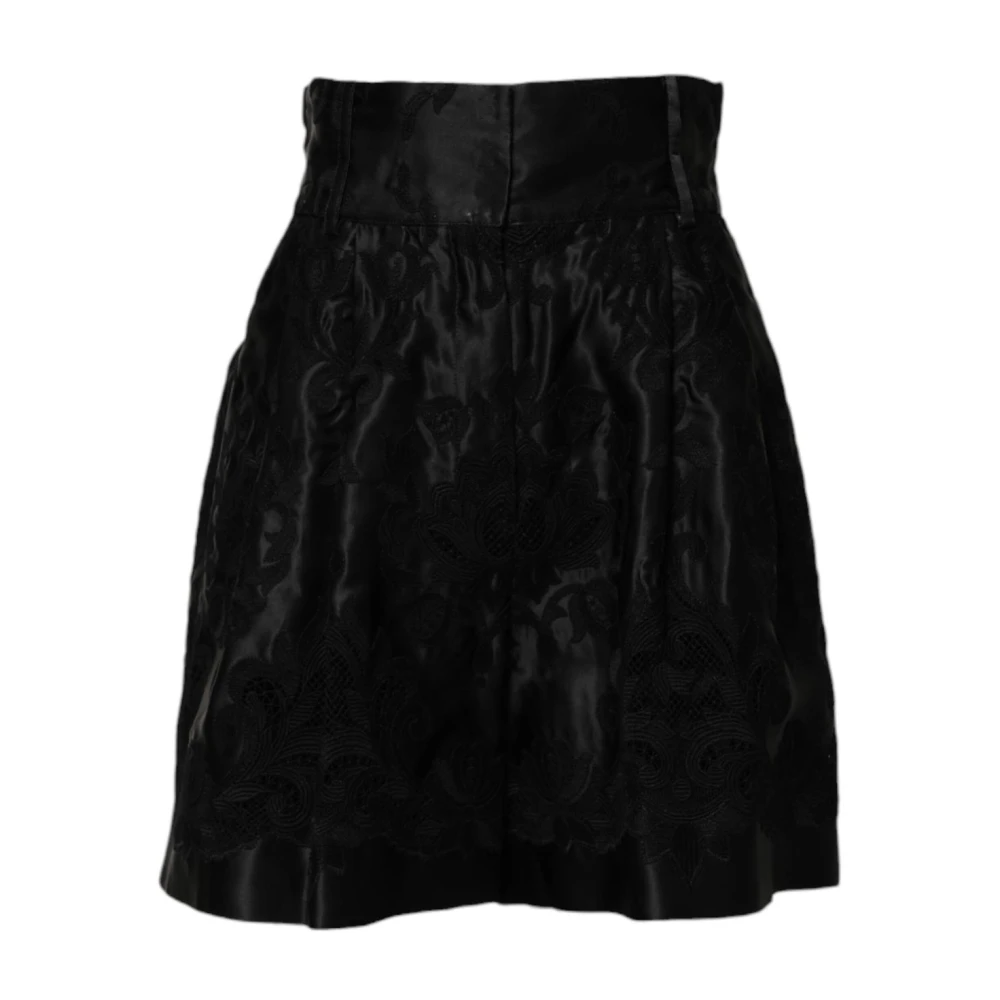 Dolce & Gabbana , Casual Shorts, Female, Black, S, Floral Embroidery High Waist Silk Shorts