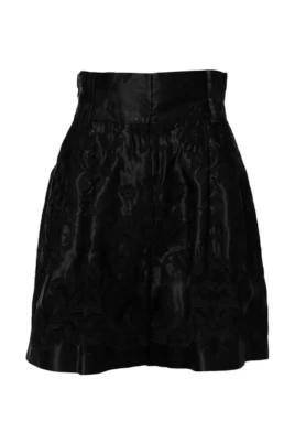 Blommig Broderi Hög Midja Silkes Shorts