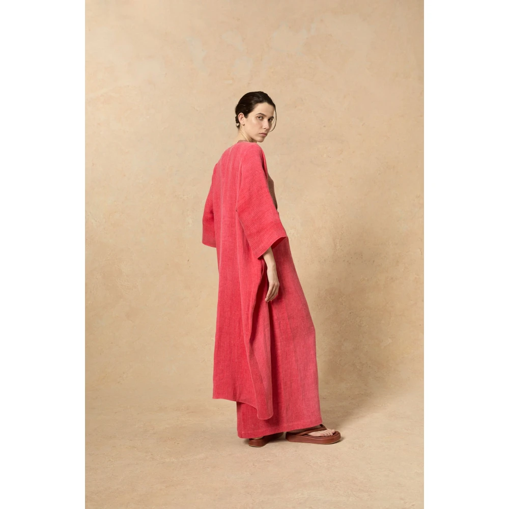 Cortana Gestreepte Linnen Oversized Jas Pink Dames