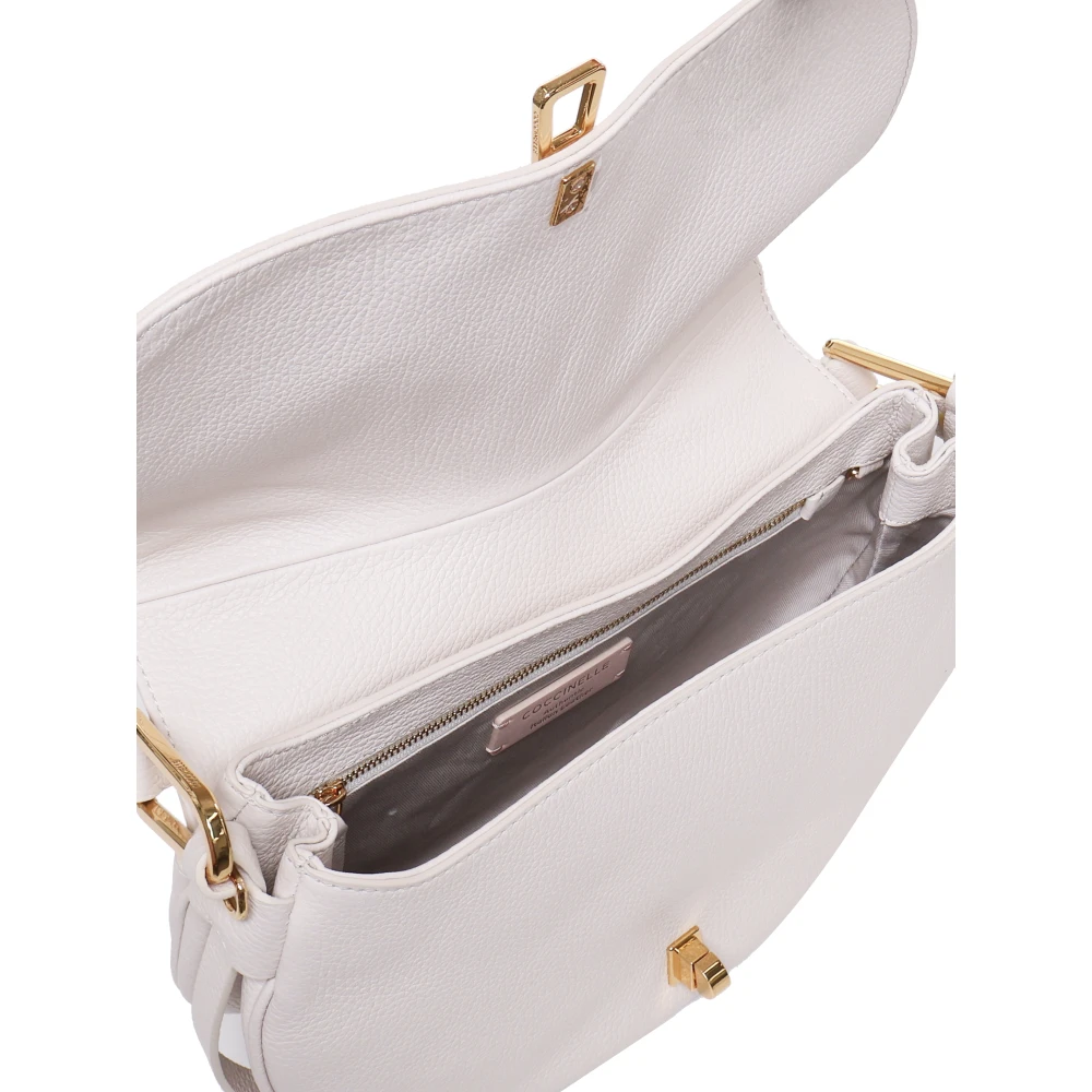 Coccinelle Witte Draaibare Sluiting Handtas 100% Runderhuid White Dames