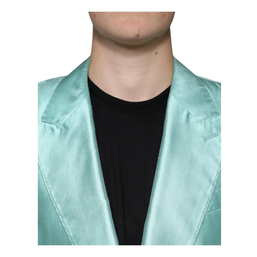 Dolce & Gabbana Mint Groene Zijden Slim Fit Blazer Green Heren