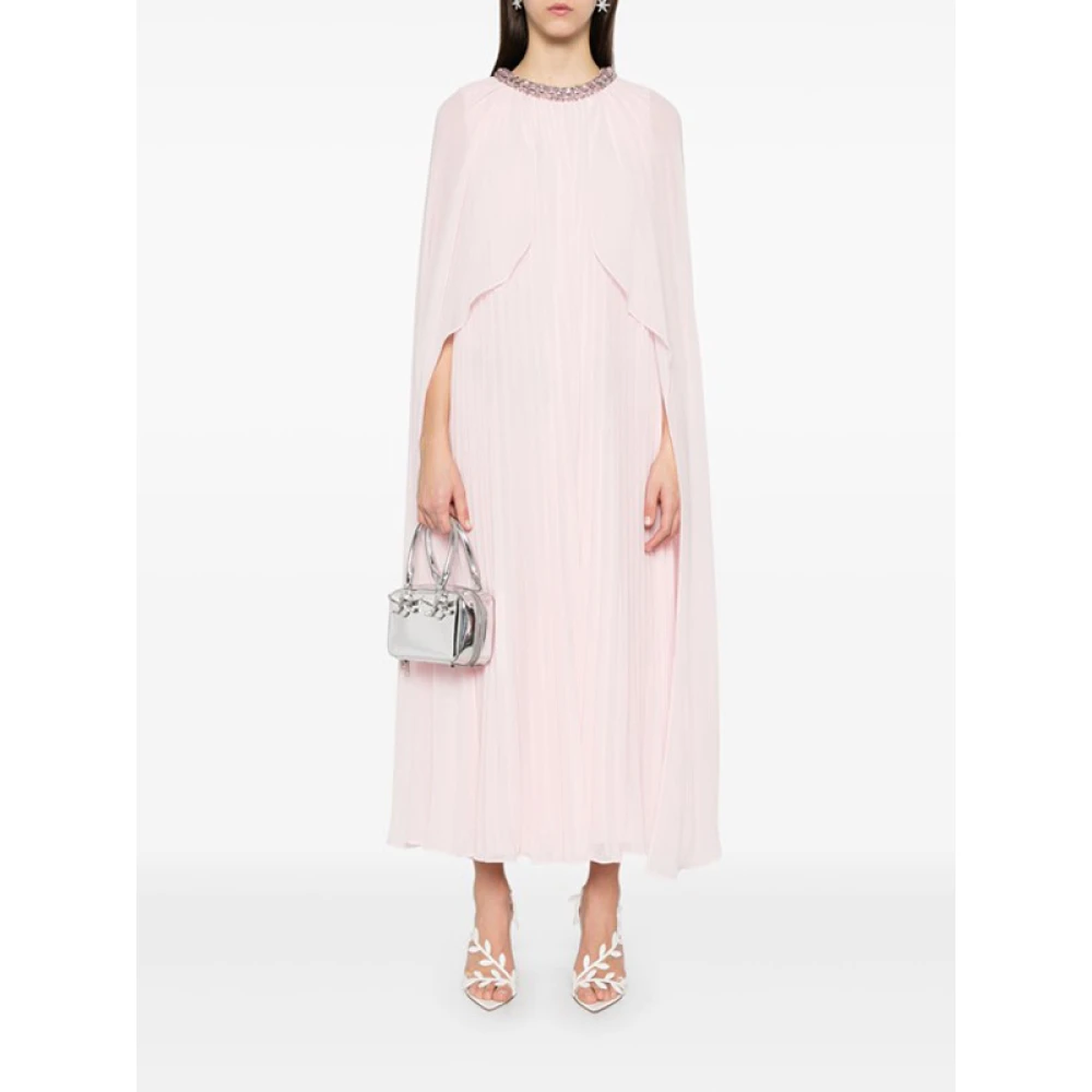 Self Portrait Roze Kristalapplicatie Geplooide Midi Jurk Pink Dames