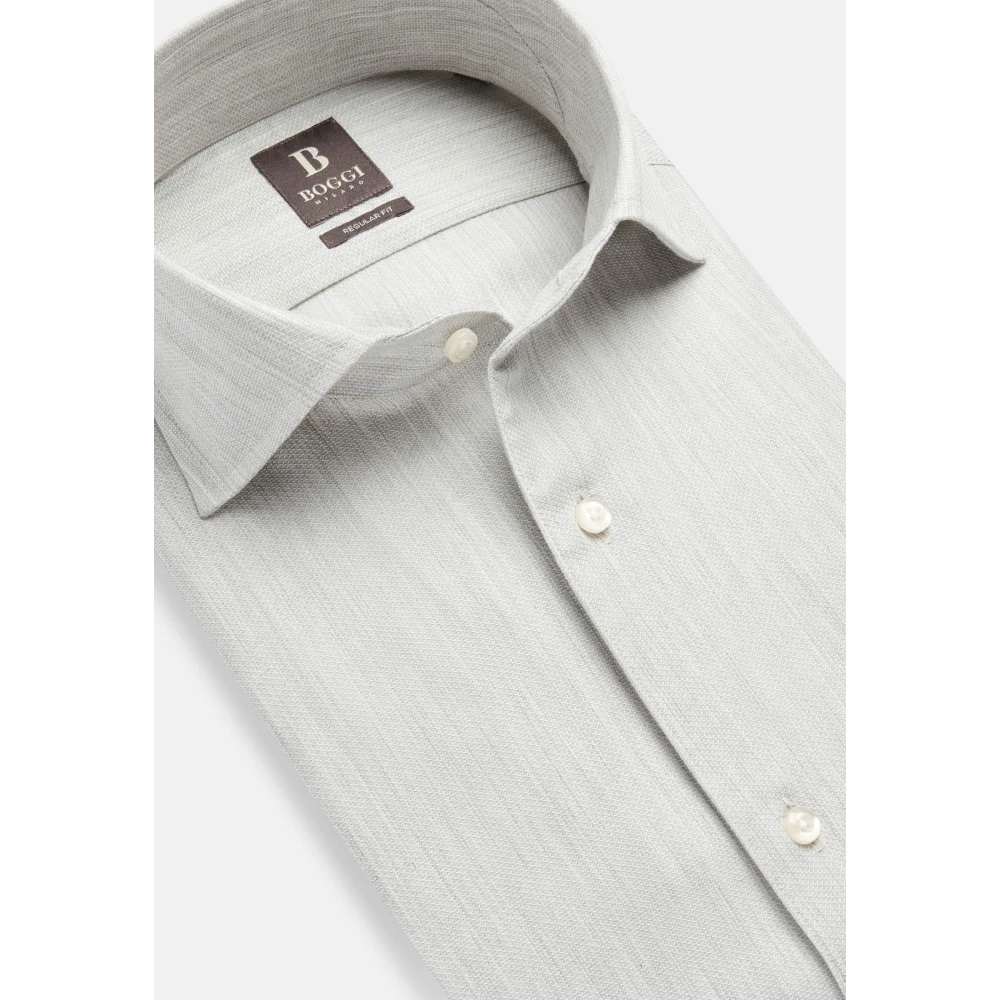 Boggi Milano Regular Fit Honingraat Katoenen Overhemd Gray Heren