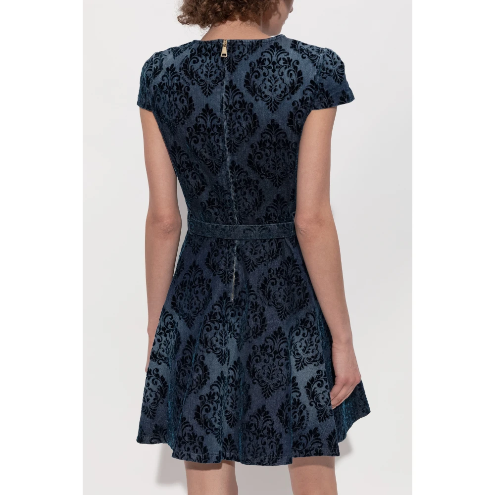 Versace Jeans Couture Jurk met fluwelen patroon Blue Dames