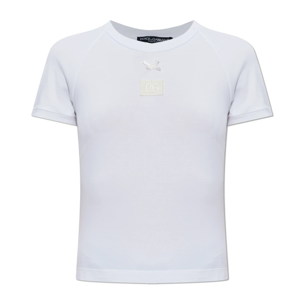 Dolce & Gabbana Women's White T-Shirts, M, T-Shirt With Logo Patch