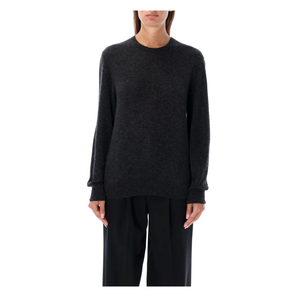 Saint Laurent Cashmere Zijde Trui met Ronde Hals Black Dames