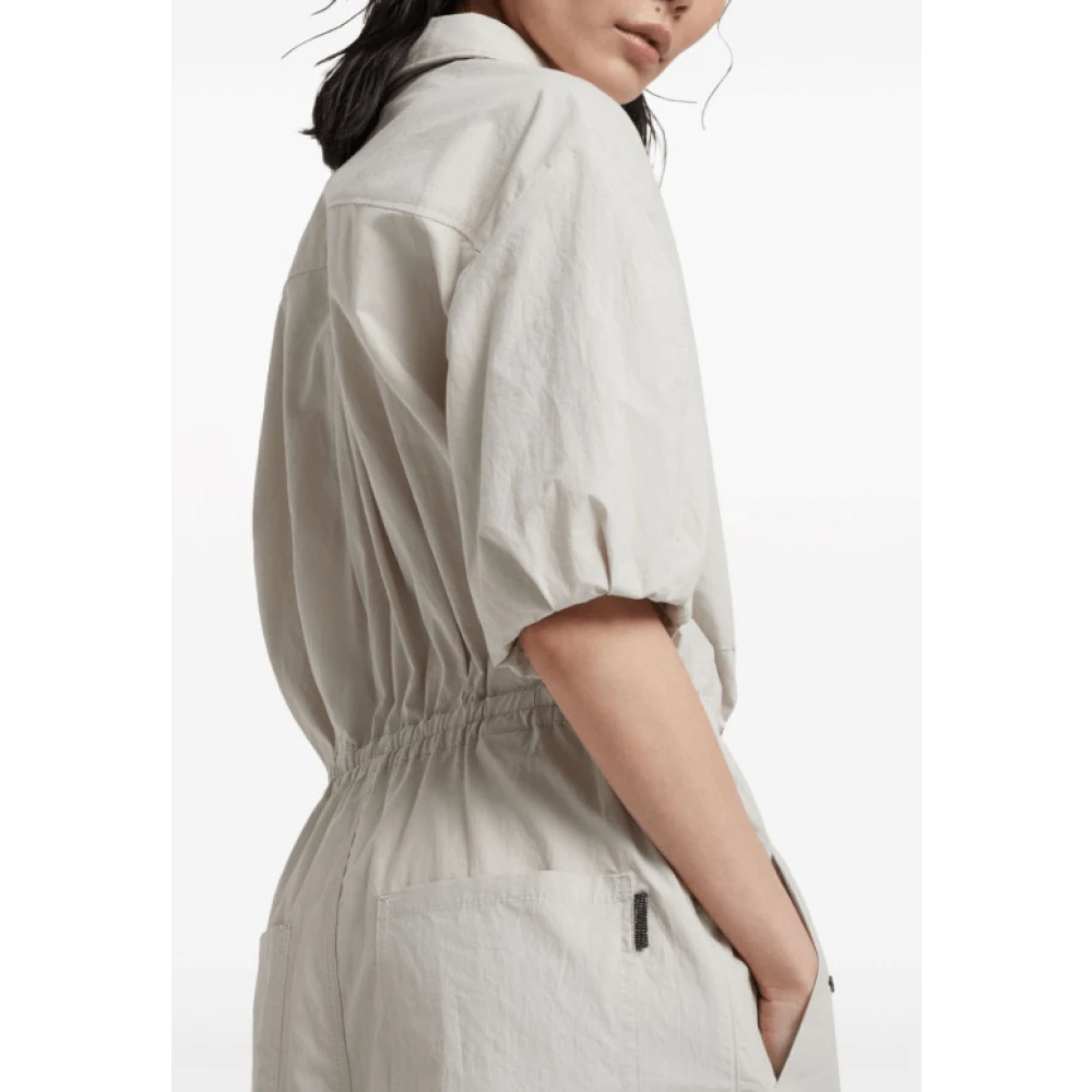 BRUNELLO CUCINELLI Off-White Katoenen Jumpsuit met Pofmouwen Gray Dames