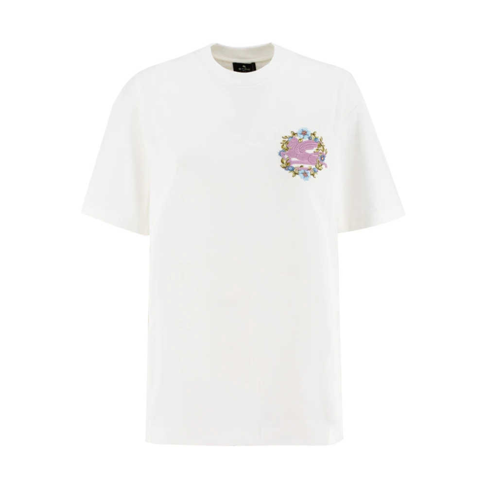 ETRO Bloemen Geborduurde Crewneck T-shirt White Dames