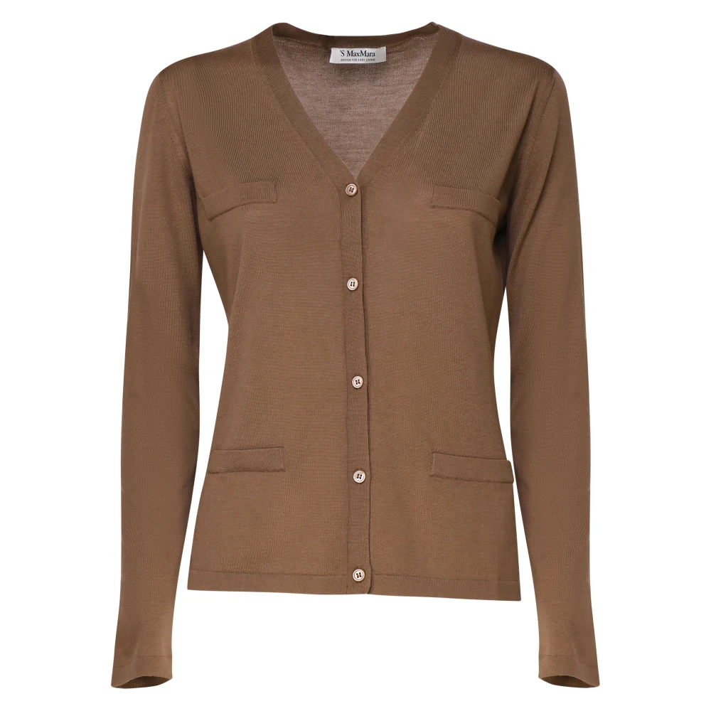 Max Mara Bruine Wol Vest V-Hals Lange Mouwen Brown Dames