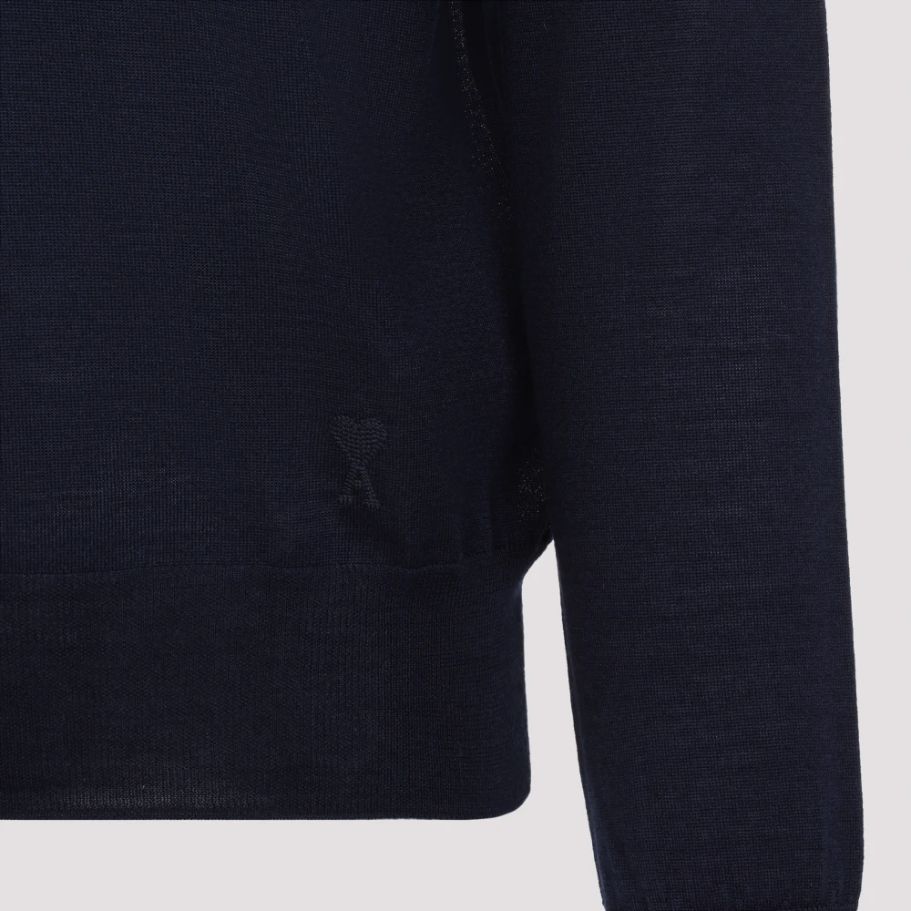 Ami Paris Blauw T-shirt Wol Zijde Mix Blue Heren
