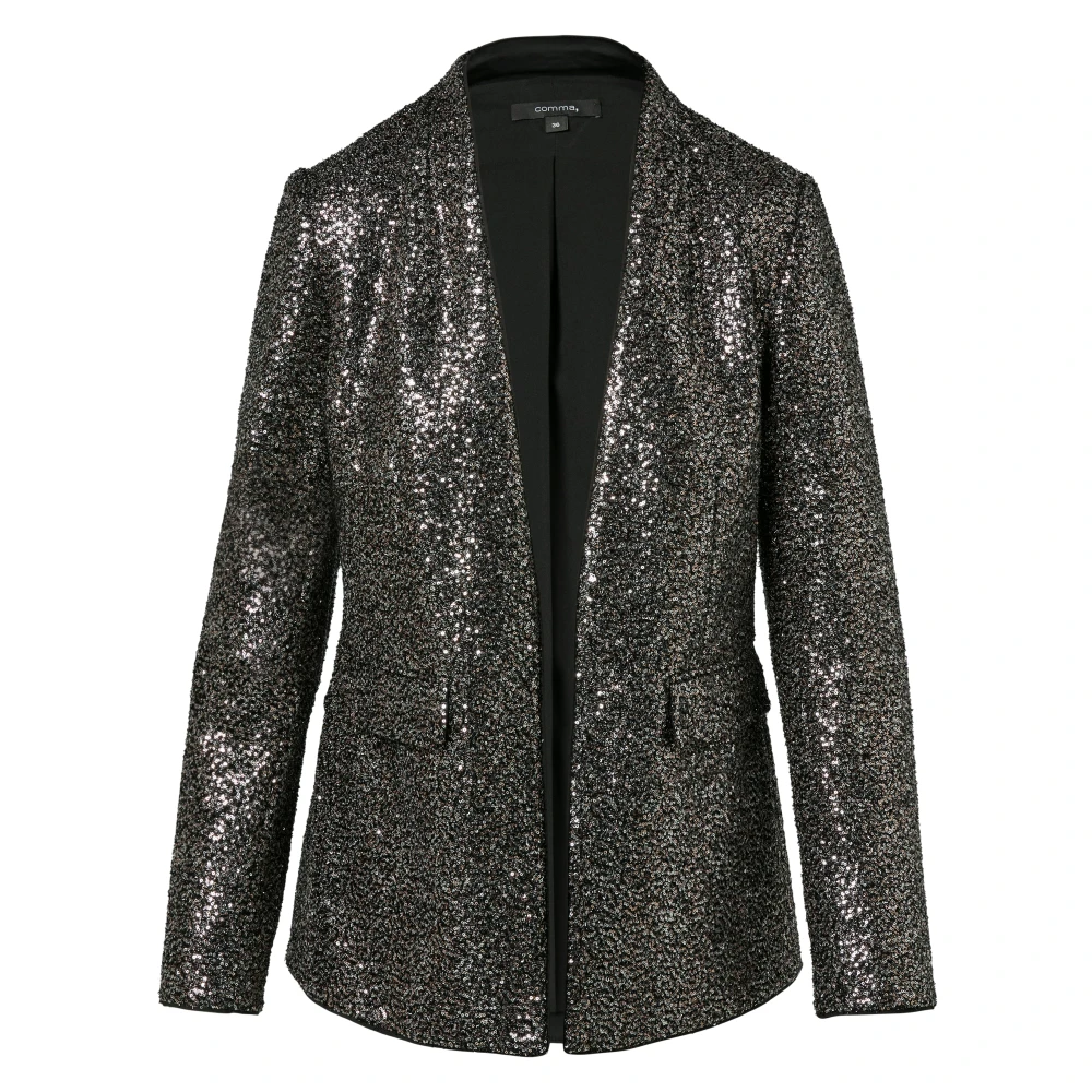 comma Paillettenblazer met opstaande kraag Black Dames