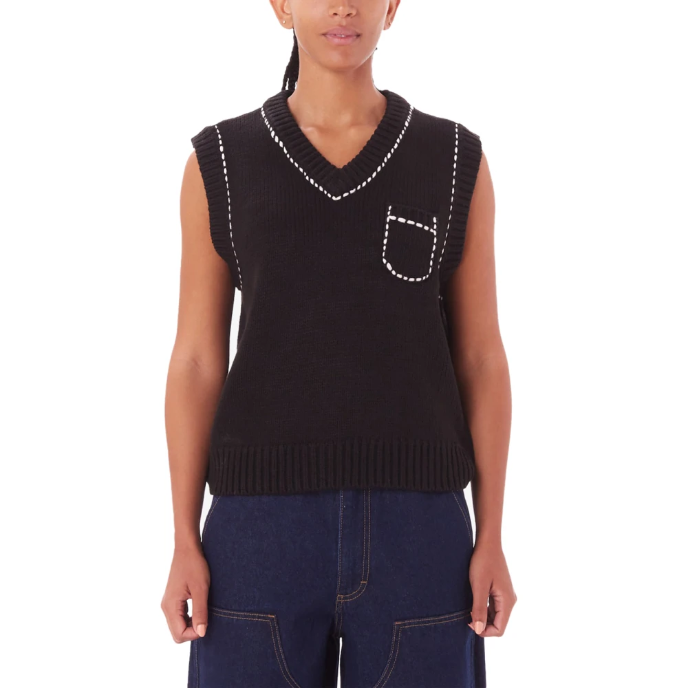 Obey Solide Contraststeek Sweater Vest Black Dames