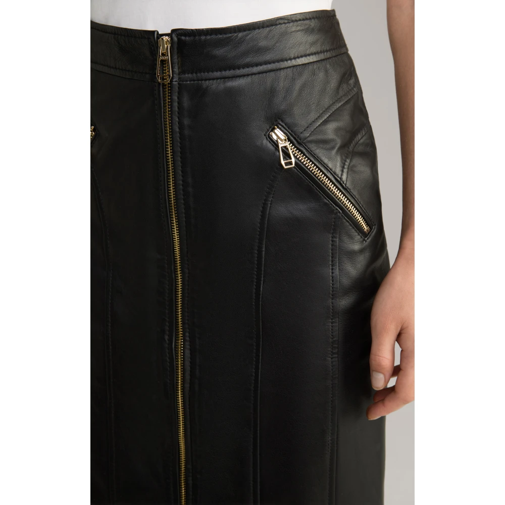 Joop! Zwarte leren jas met ritsaccenten Black Dames