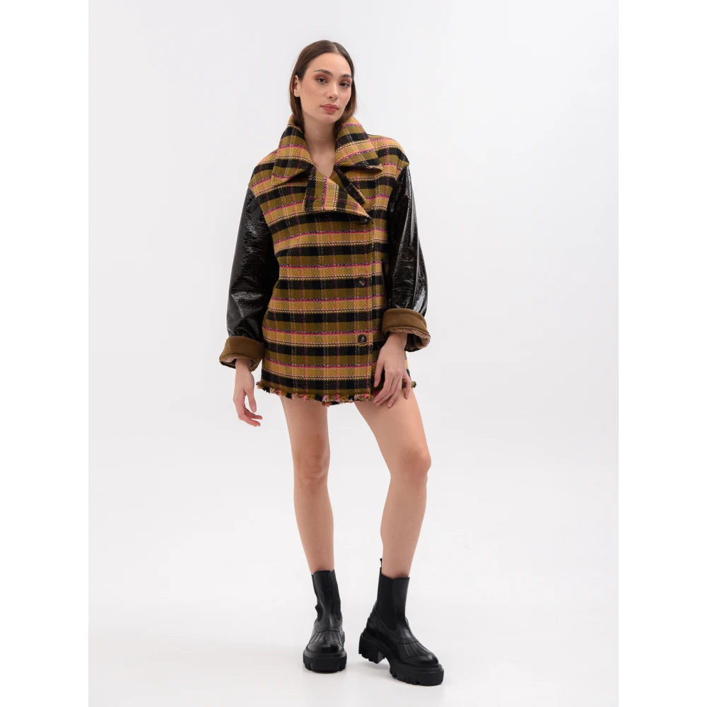 Beatrice .b Multicolor Plaid Corduroy Jas met Vinyl Mouwen Multicolor Dames