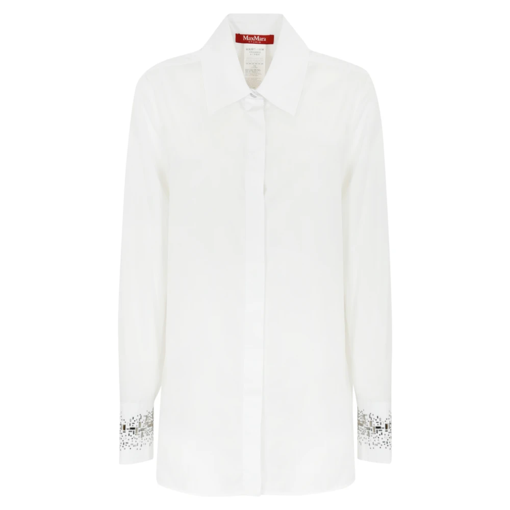 Max Mara Studio Witte Katoenen Overhemd met Versierde Manchetten White Dames