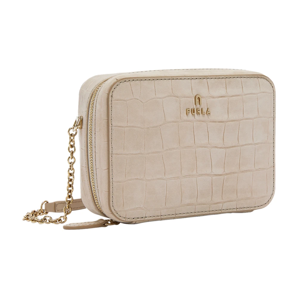 Furla Mini Krokodil-Effect Camera Tas Beige Dames