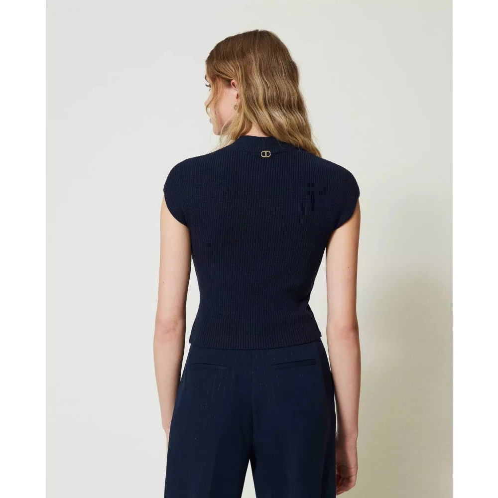 Twinset Gebreide Viscose Korte Mouw Trui Blue Dames