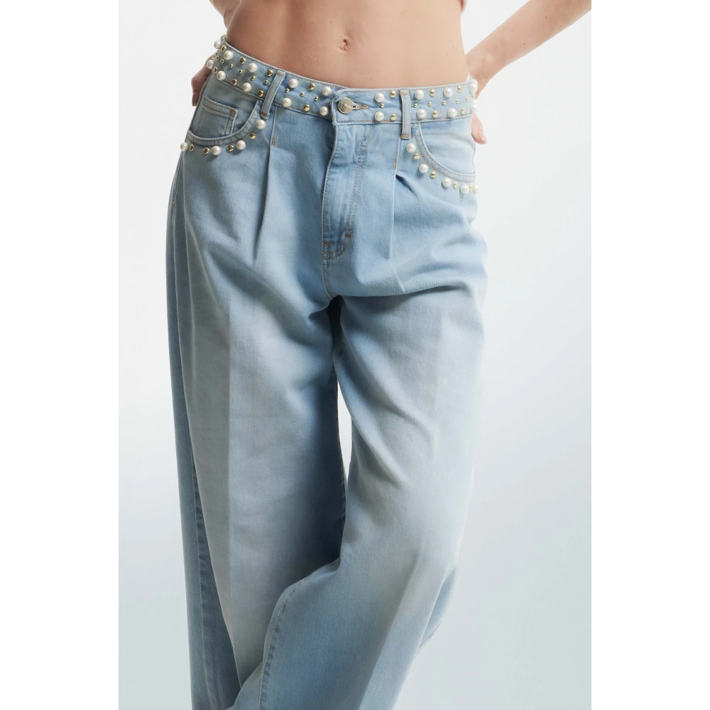 Kocca Beaded Wide Leg Jeans Blue Dames