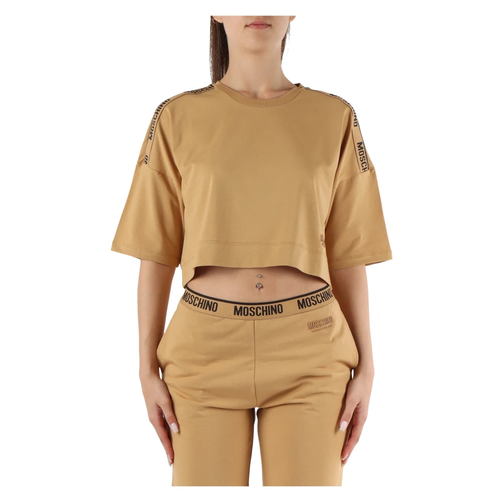 Moschino Stretch Katoen Cropped T-shirt Brown Dames