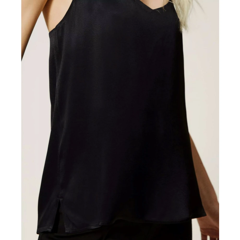 Twinset Zwart viscose top met dunne bandjes Black Dames