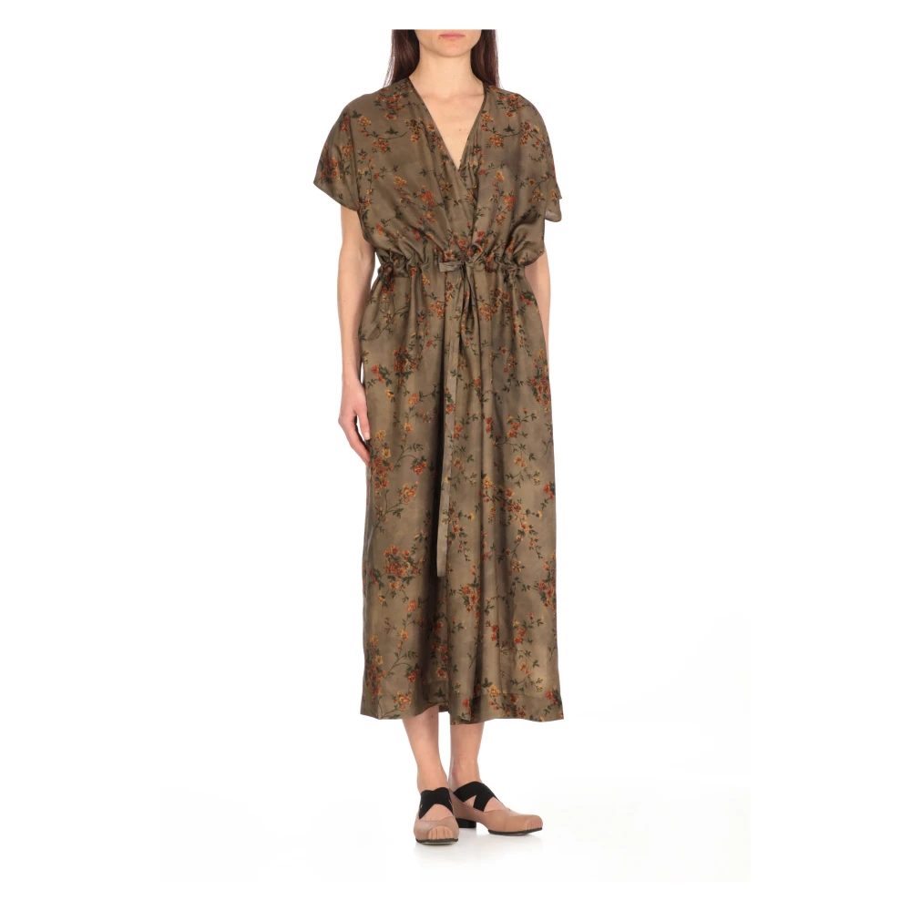 UMA Wang Groene Bloemen V-Hals Mouwloze Jurk Green Dames