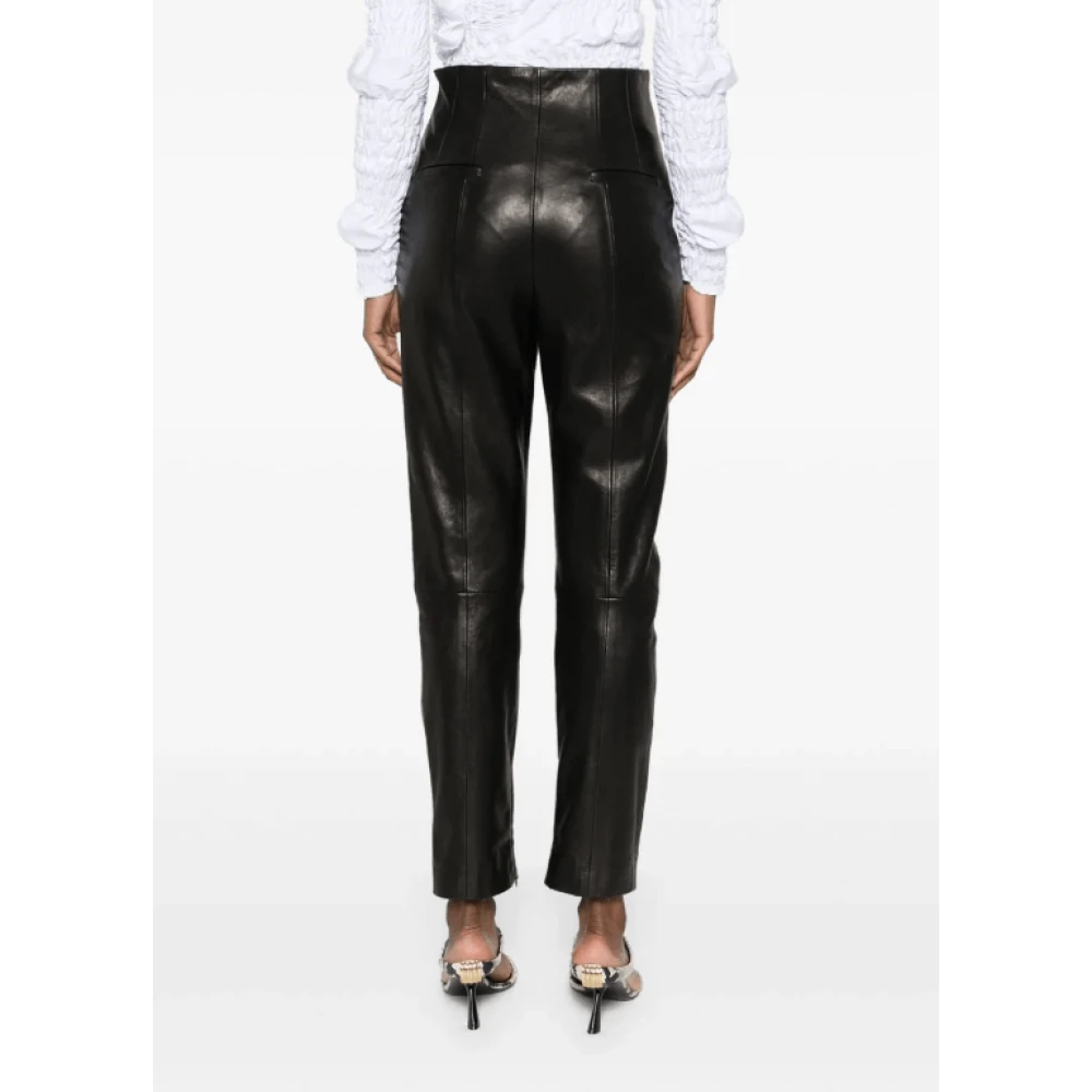 Khaite Zwarte Leren Tapered Broek Black Dames