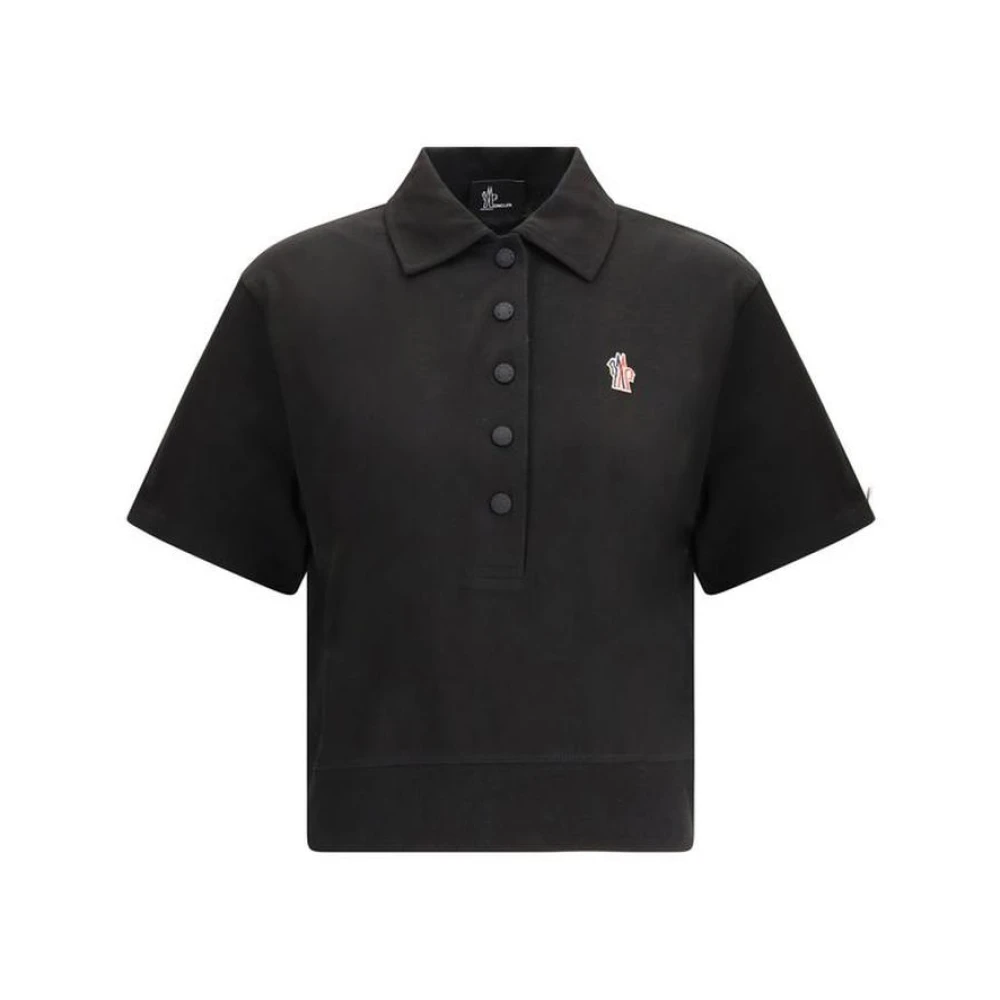 Moncler Iconisch Logo Polo Shirt met Geribbelde Zoom Black Dames