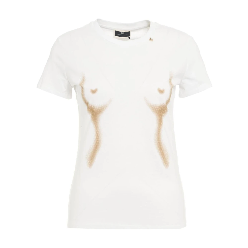 Elisabetta Franchi Logo T-shirt met Strass Applicatie White Dames