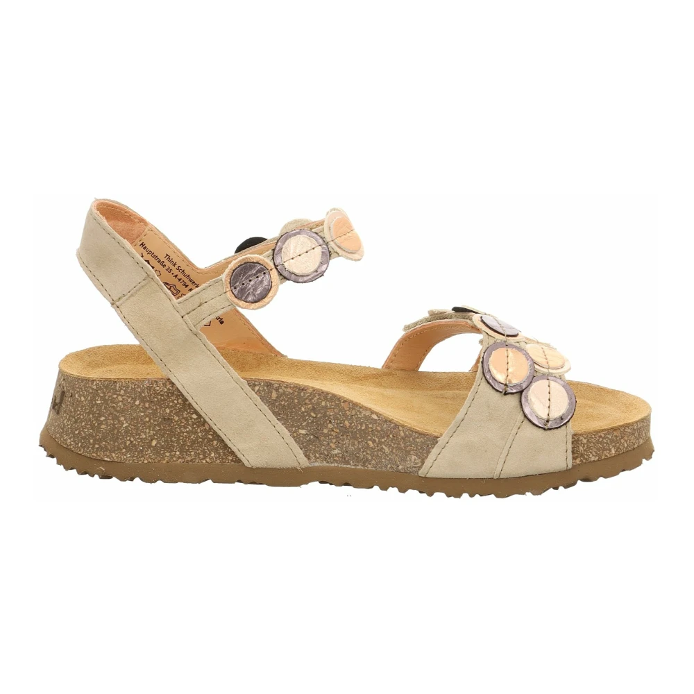 Think Damen Beige 322 Sandalette Iced Coffee/Kombi Keilabsatz Klettverschluss - Bild 3