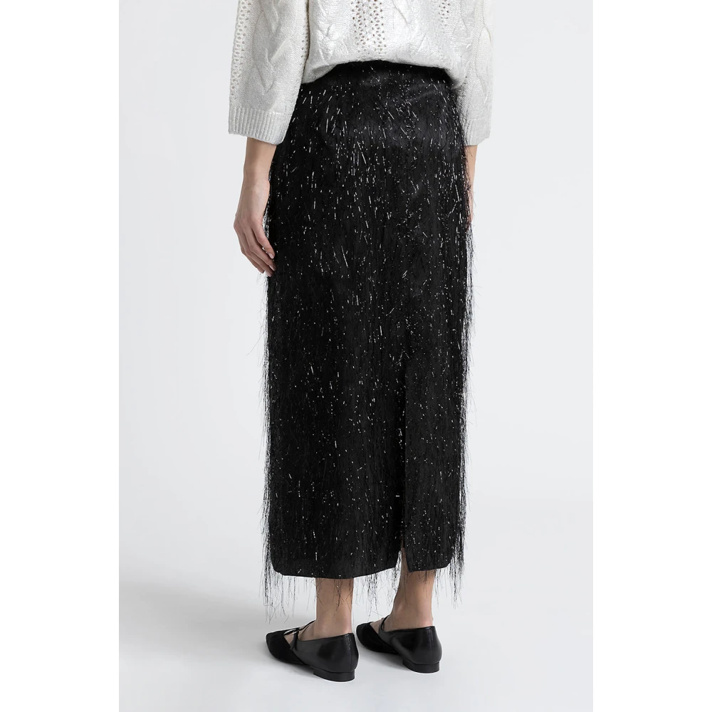 PESERICO Viscose en lurex lange kokerrok Black Dames