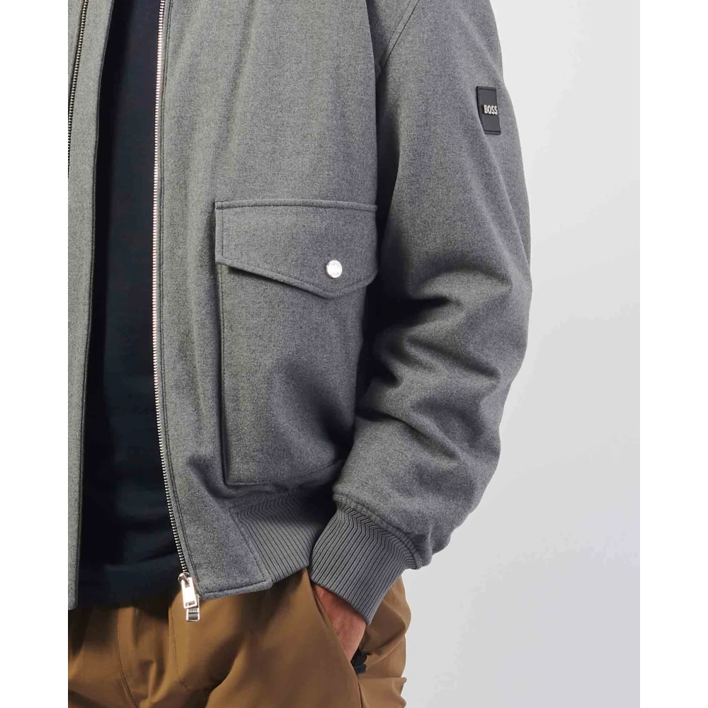 Hugo Boss Grijze Winterjas met Ritssluiting Zakken Gray Heren