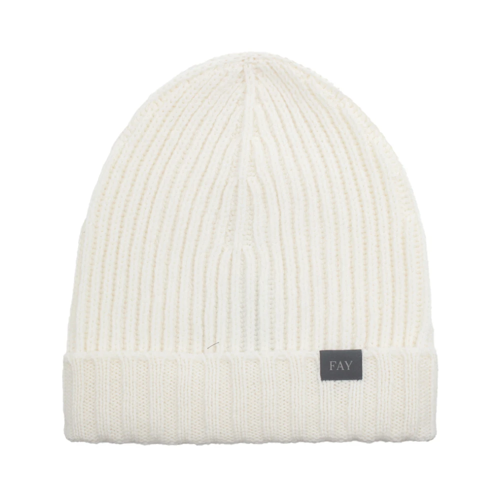 Fay Witte Ribgebreide Wollen Muts White Heren