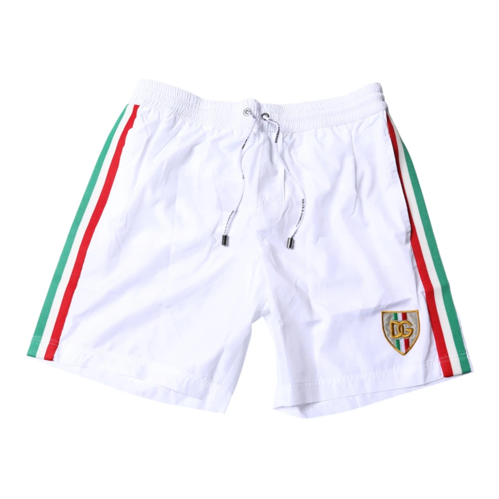 Dolce & Gabbana Men's White Beachwear,, Stripes Beachwear Swim Shorts Medium