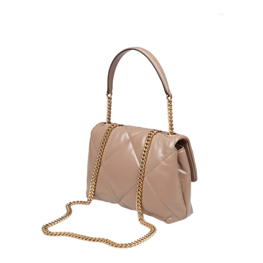 TORY BURCH Diamantgestikte leren schoudertas Beige Dames
